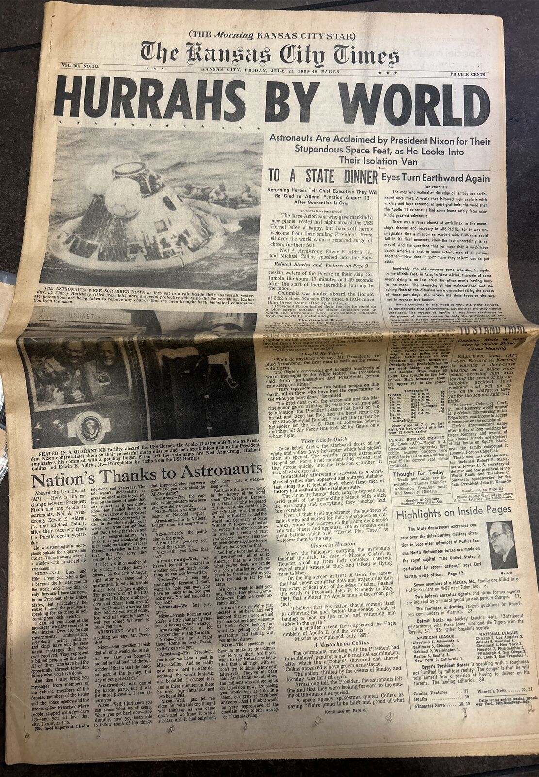 July 25, 1969 Kansas City Times  - Newspaper Hurrahs By World  - Moonwalk - News