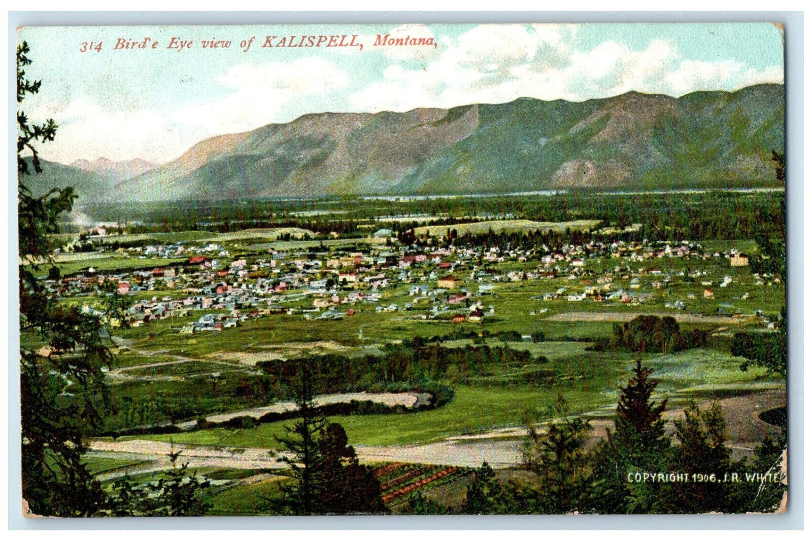 1908 Kalispell  Montana MT Bird\'s Eye View Mountain Antique Posted Postcard
