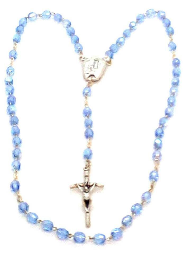 Blue Italian Crystal Rosary Beads - Stamped Made in Italy