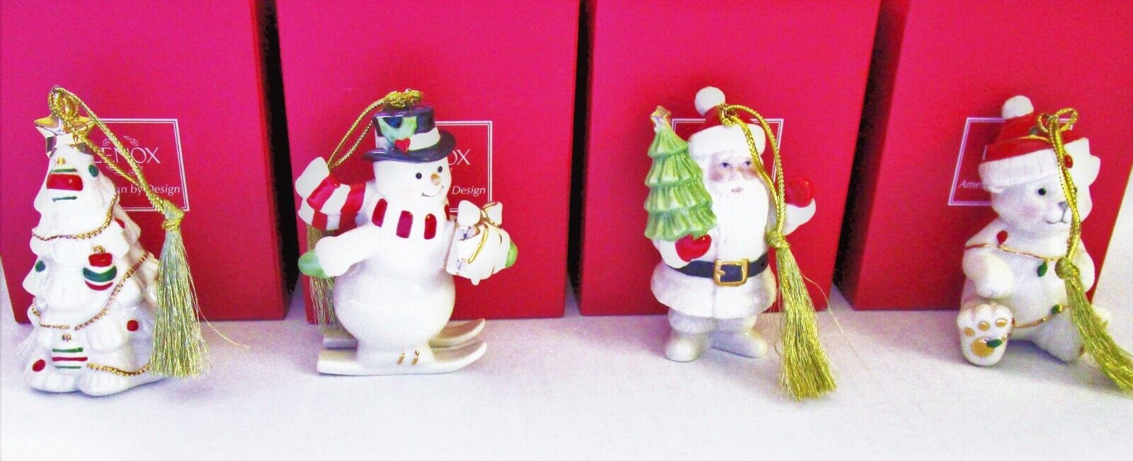 Lenox Very Merry Christmas Porcelain Ornaments Set of 4 Snowman Bear Santa Tree