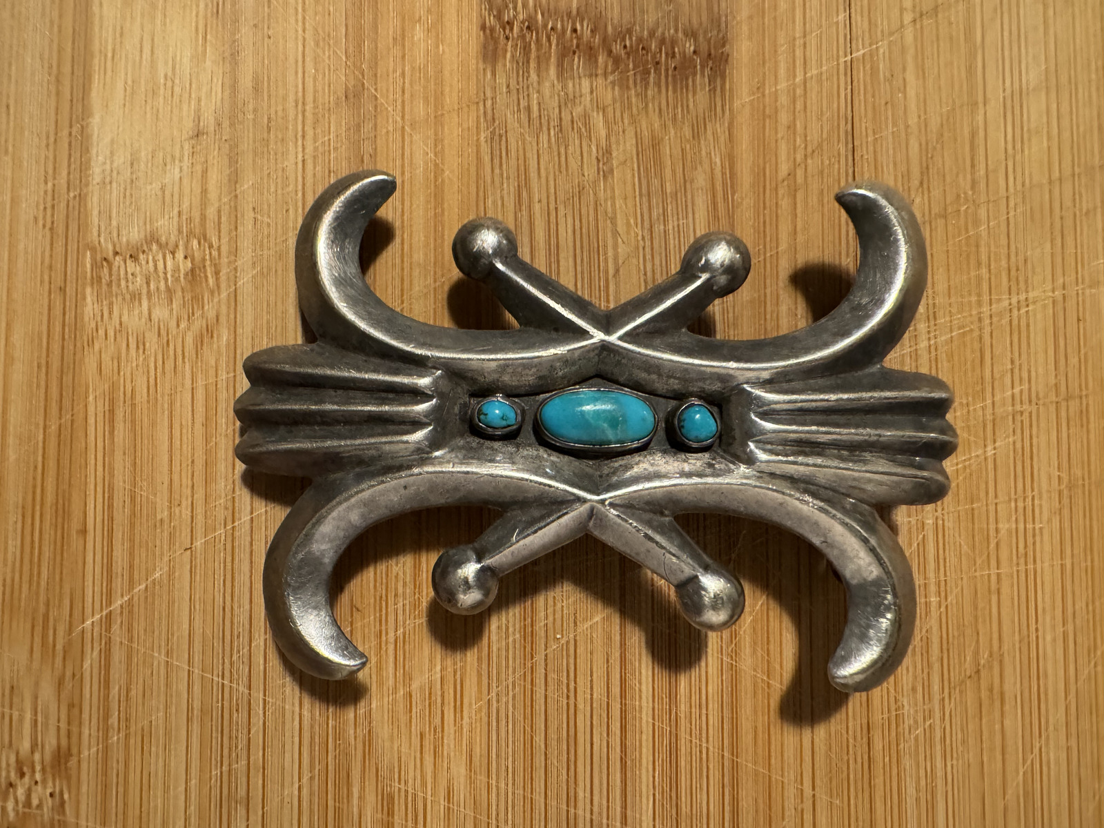 VTG Native American Silver Sandcast Turquoise Belt Buckle - signed: Azgay