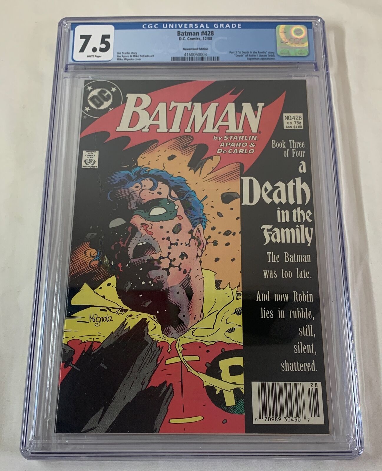 1988 DC Comics BATMAN #428 newsstand, white pages ~ CGC 7.5