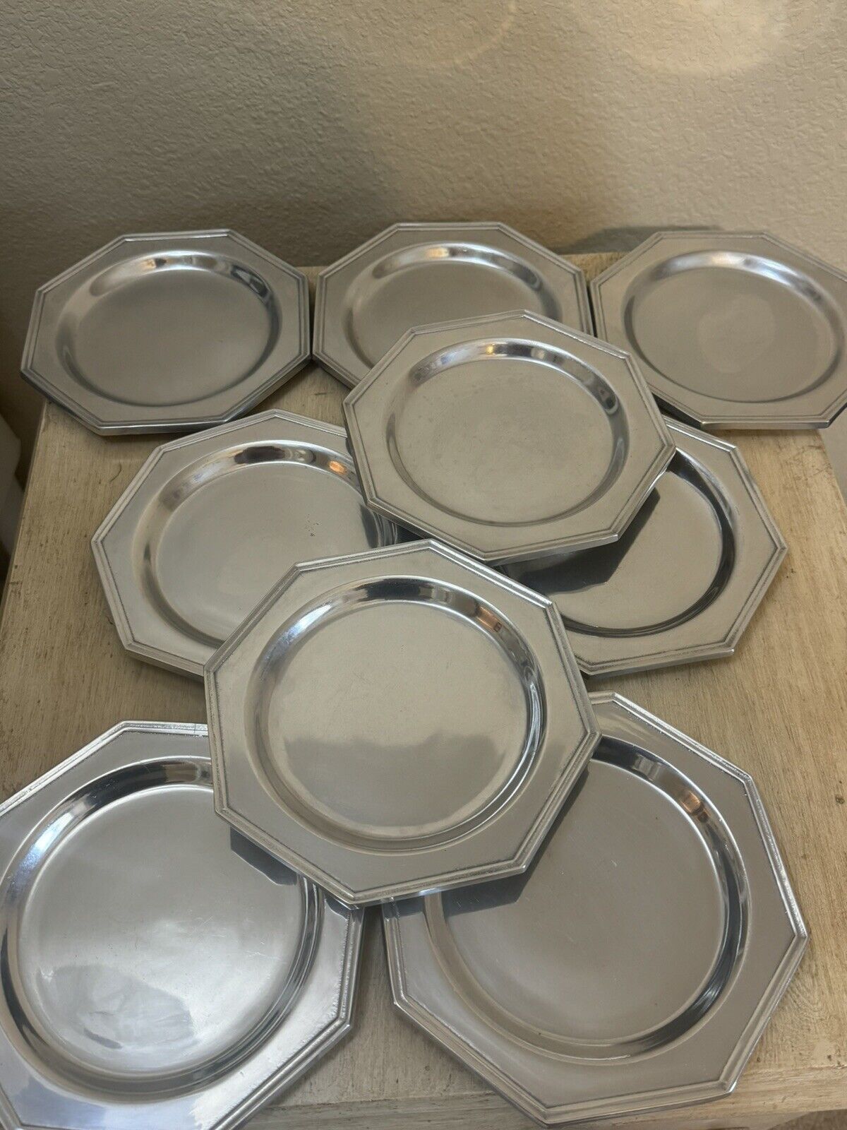 Lot Of  9 Vintage RPW Pewter Octagon Plate Wilton Columbia PA 7\