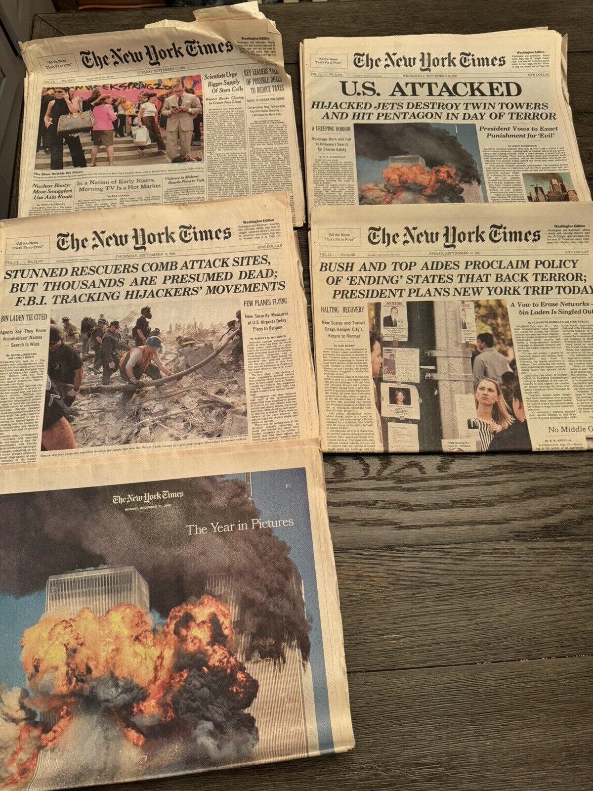 The New York Times Late Edition U.S ATTACKED Sept 12 2001- 9/11 Plus Eight More.
