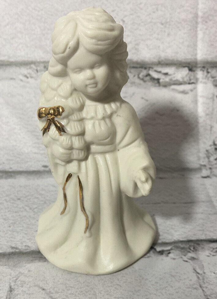 Ceramic Angel Holding Flowers 5” Figurine Bisque ****Broken Missing Wings