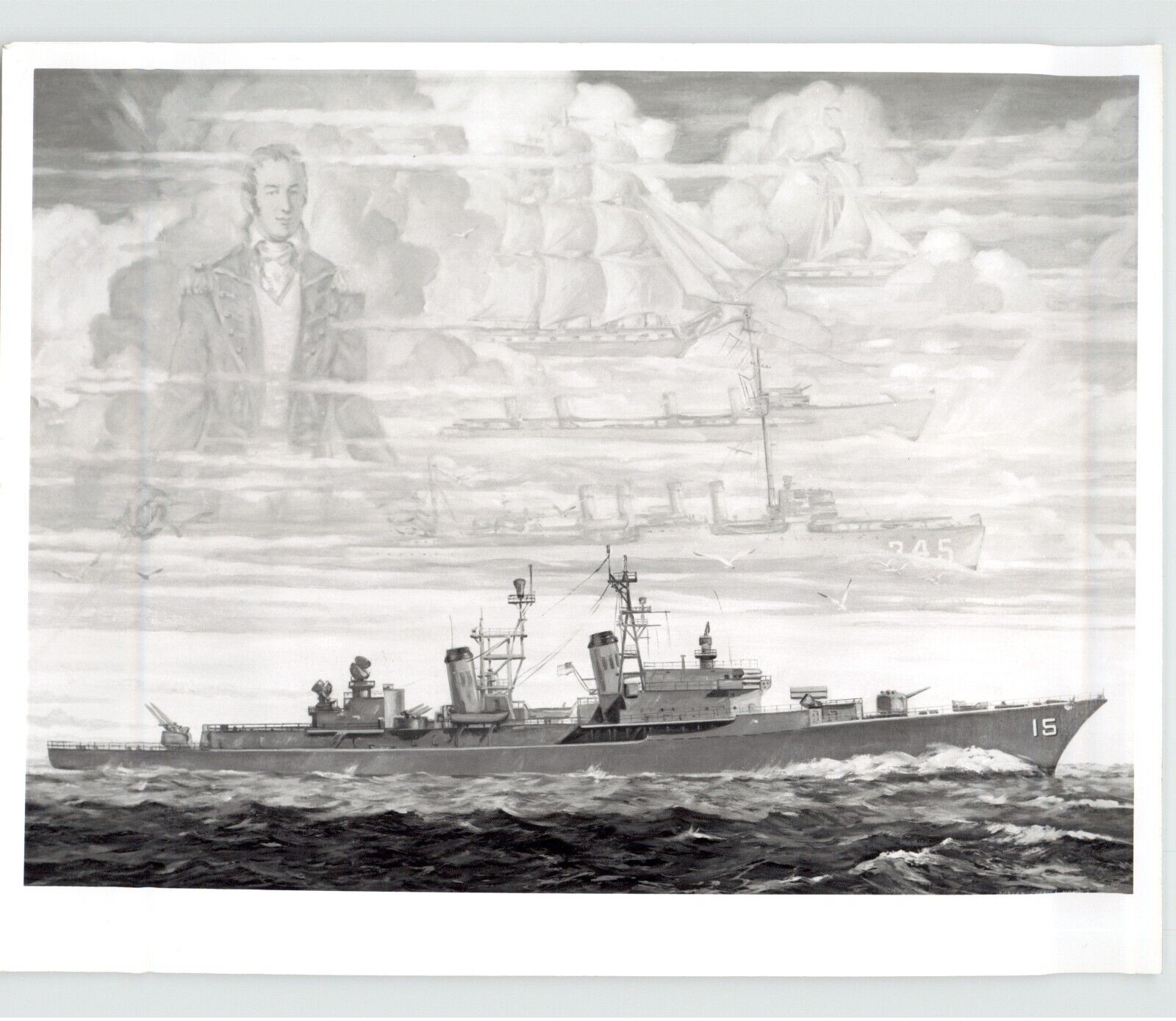 NAVY SHIP USS \'PREBLE\' Edward Preble in Clouds 1962 Press Photo of Painting