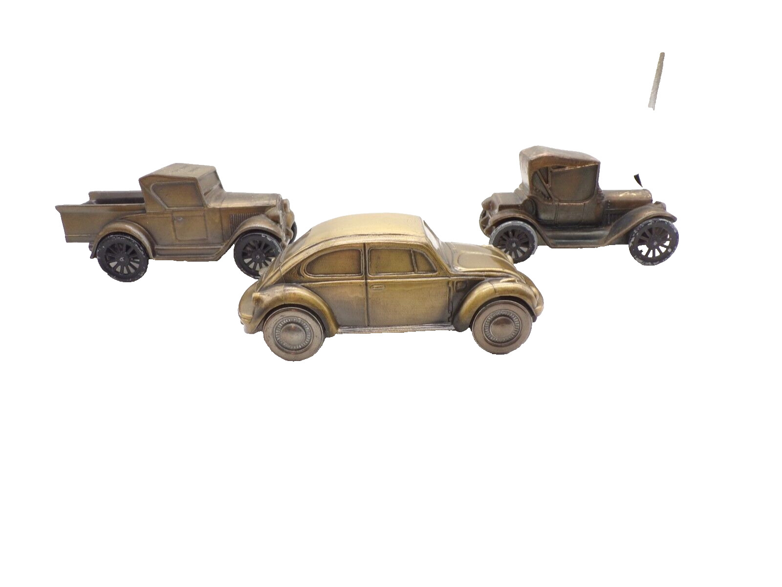 3 Banthrico Metal Car Coin Banks 1977 VW 1928 Chevy Pickup Truck 1915 Chevy