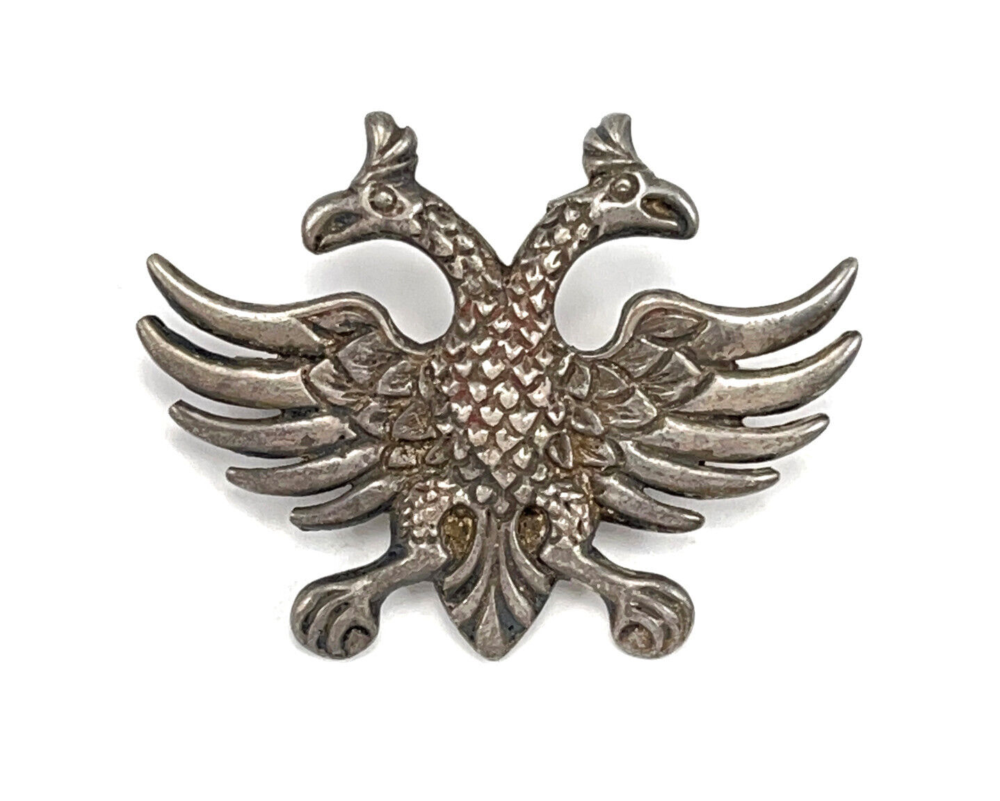 Antique WW1 Era Russian Imperial Double Headed Eagle Brooch Pin Solid 800 Silver
