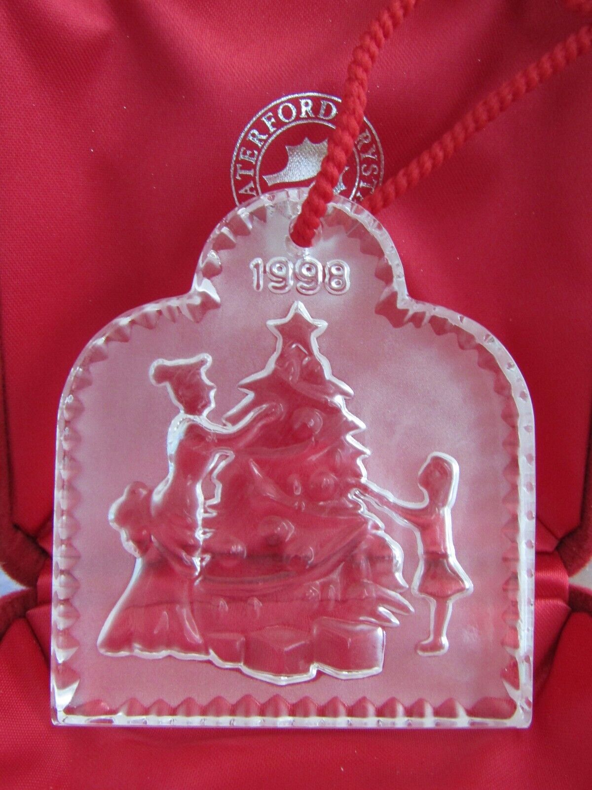 Waterford Crystal Trimming the Tree 1998 Ornament w/ Original Bag & Velvet Case