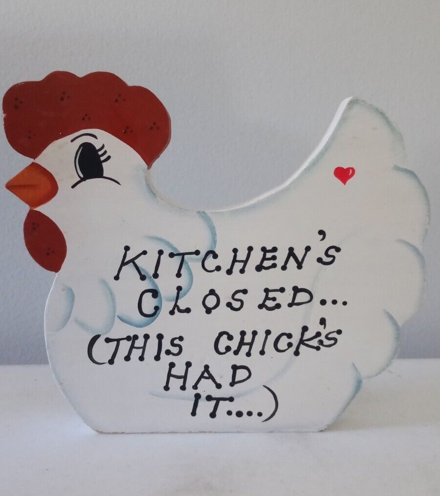 Vintage Handcrafted Tole Painted Chicken Wall Hanger Kitchens Closed...
