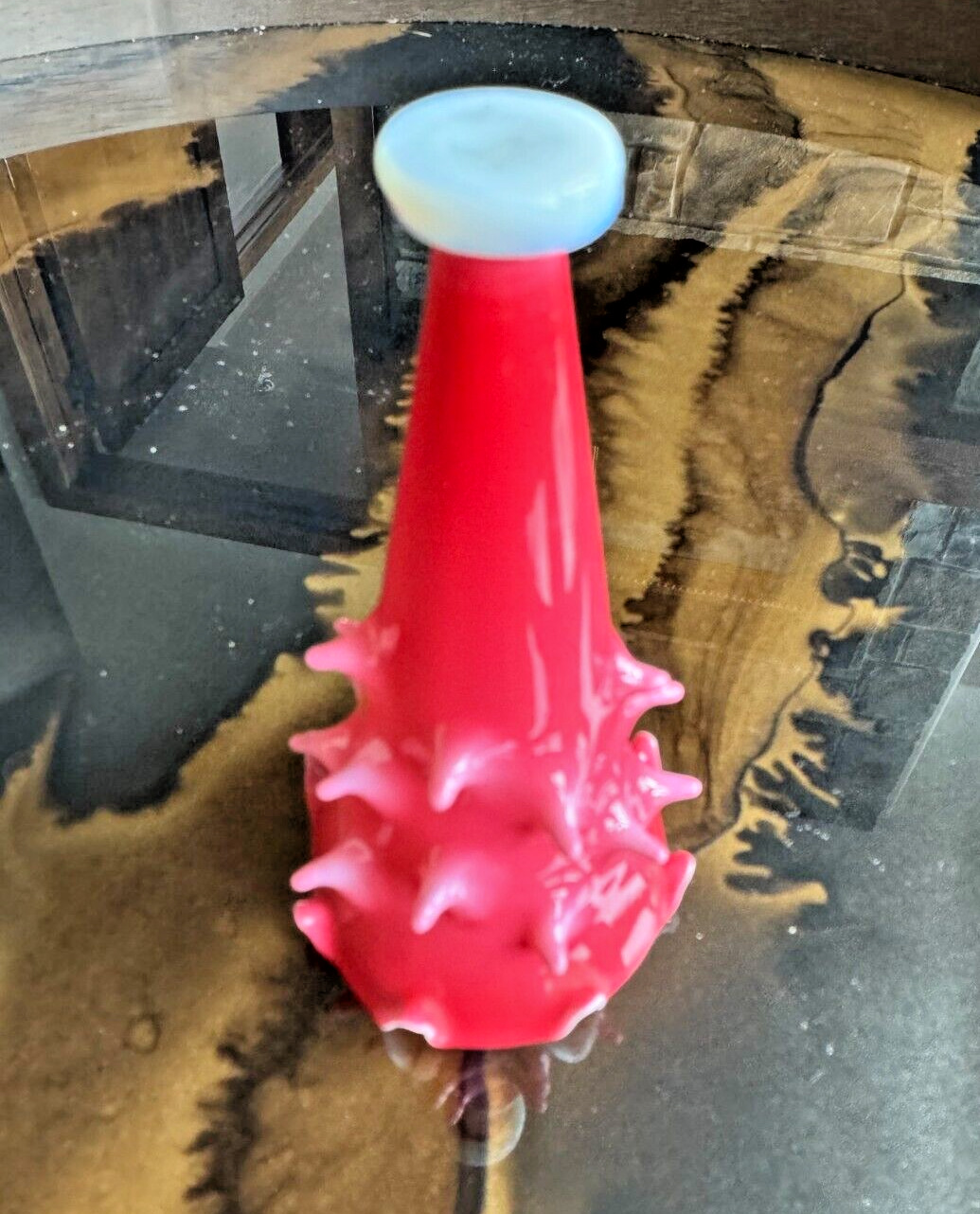 Hand Blown Pink Milk Glass Bell Candle Snuffer-4.5\
