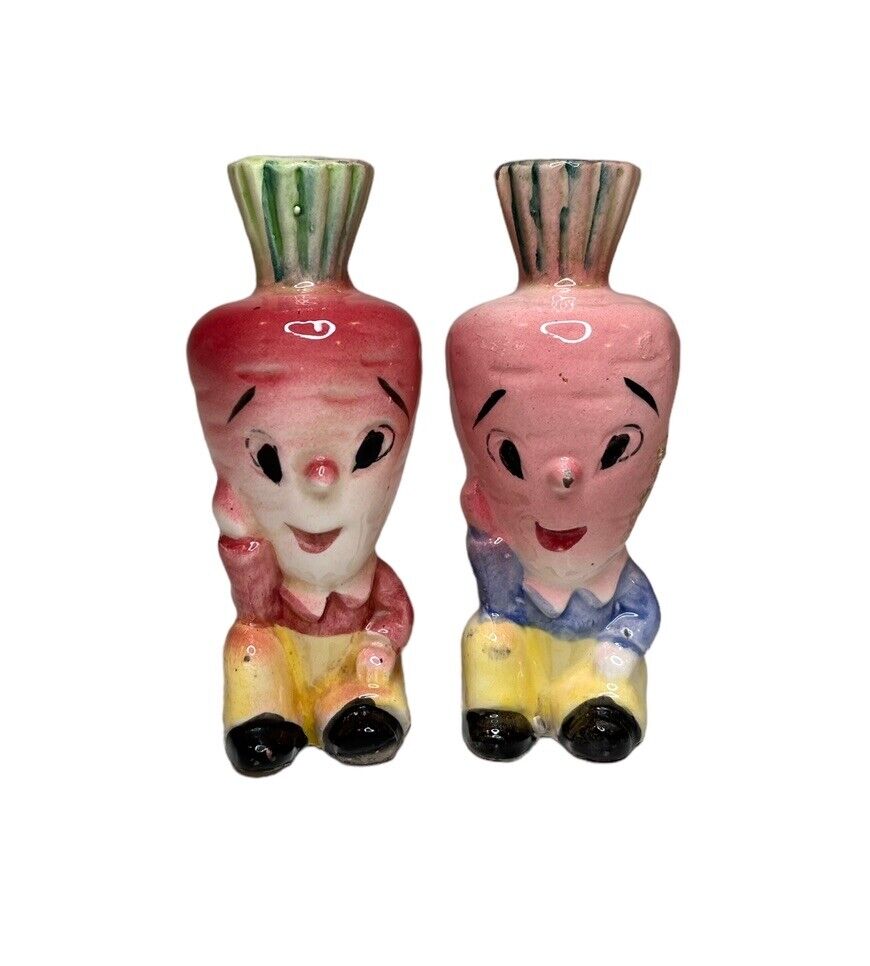 Vintage Anthropomorphic Turnip Vegetable Salt & Pepper Shakers