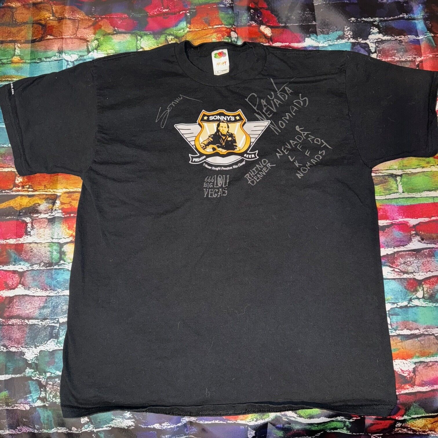 Hells Angels  Sonny Barger  Premium Beer Signed Nomads T shirt Men\'s XL Vintage