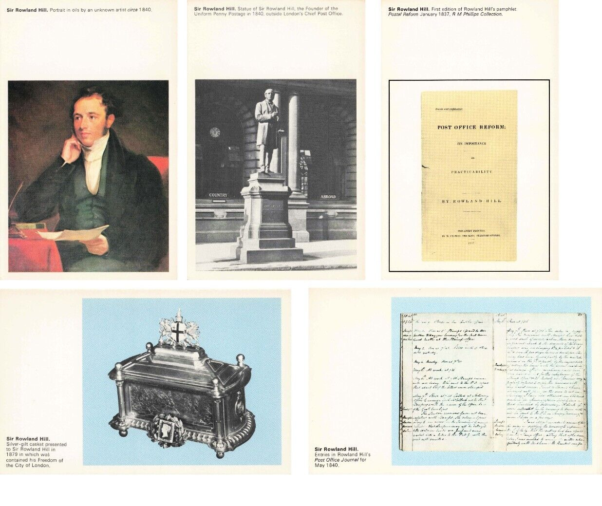 Set of 5 UK National Postal Museum Cards Sir Rowland Hill Cards