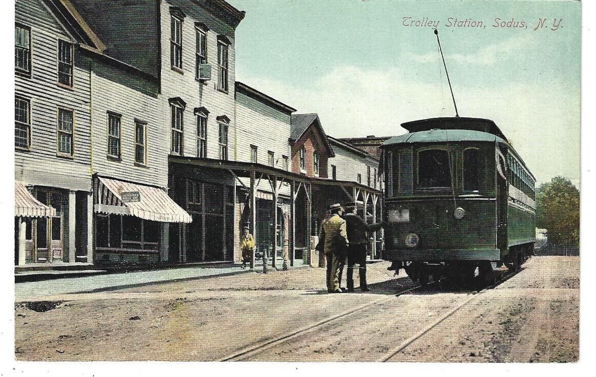 Sodus New York c.1910 Trolley Station Depot Postcard Nellie Firock?