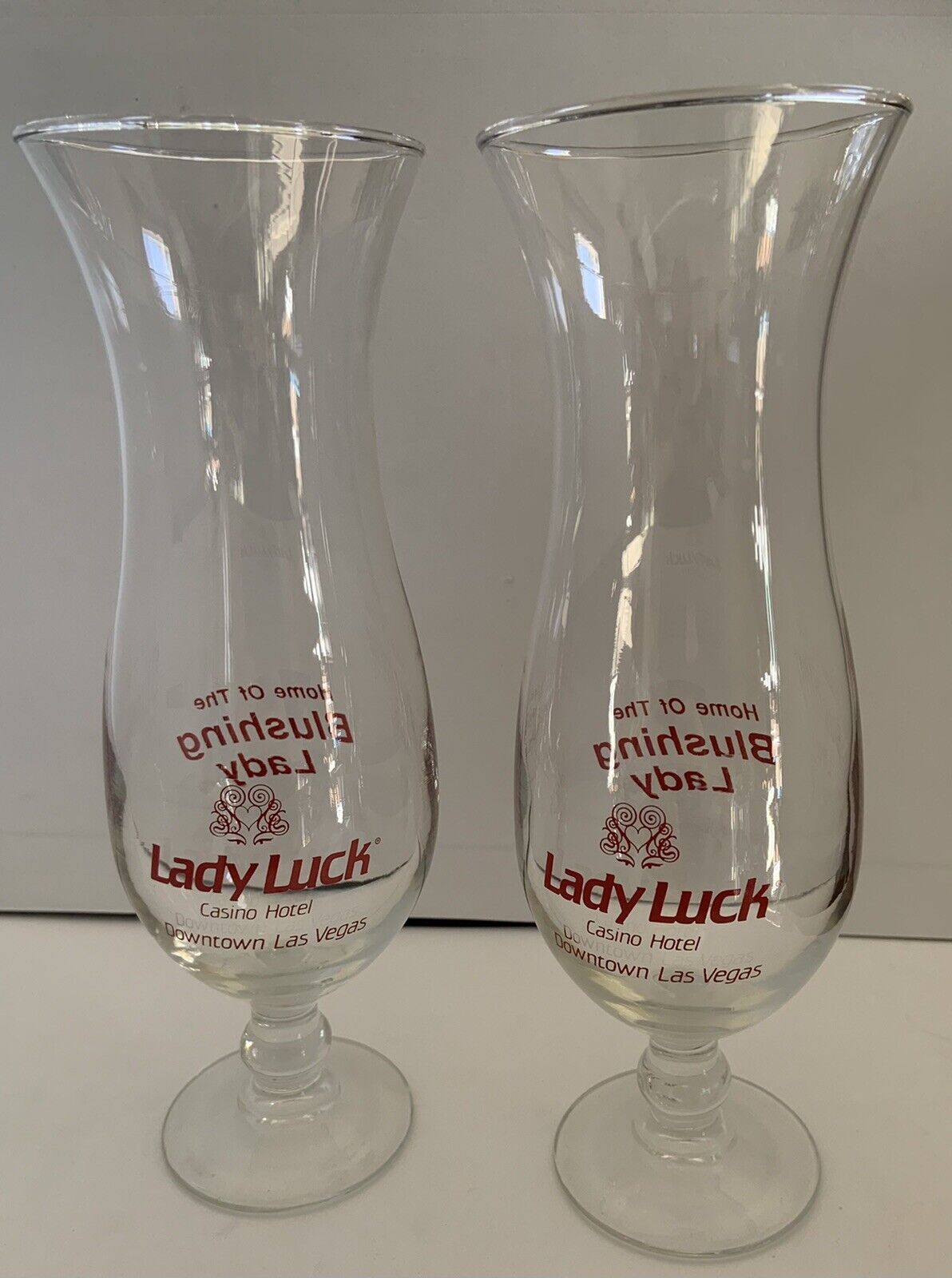 HTF 2 Lady Luck Las Vegas Casino Hurricane Cocktail Souvenir Glass Blushing Lady