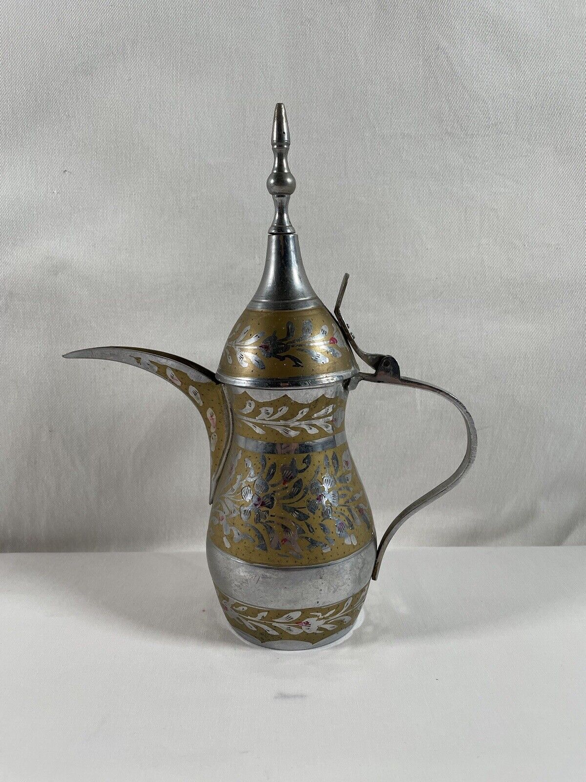 Vintage Antique Brass India Teapot Etched Floral 9.5\