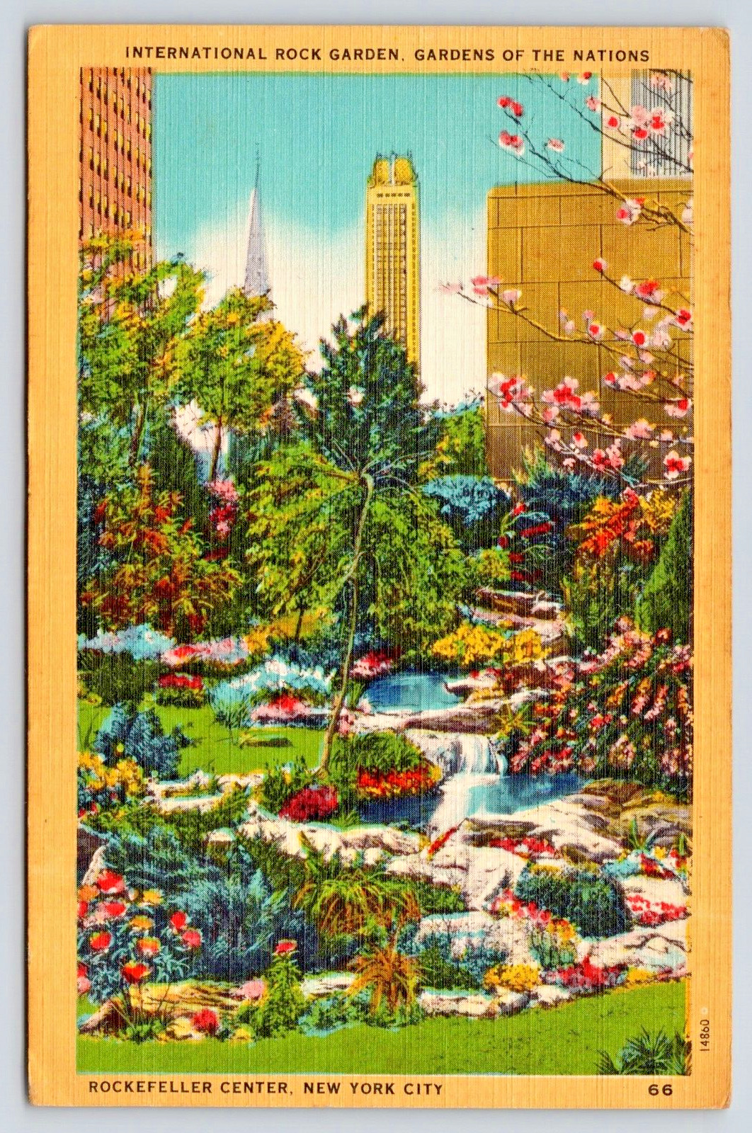 Postcard Linen International Rock Garden of Nations Rockefeller Center NY A13