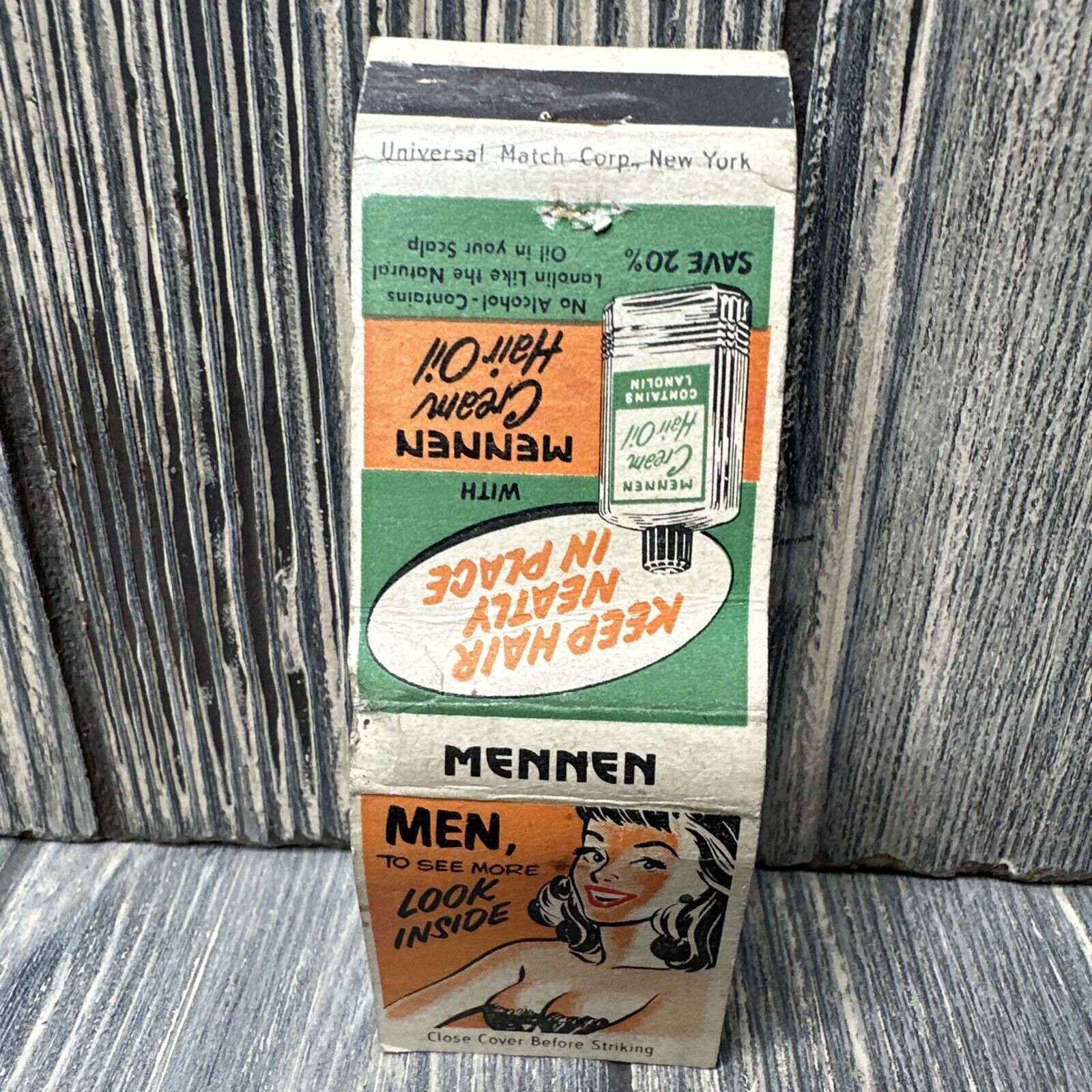 Vintage Mennen Cream Hair Oil Matchbook Advertisement