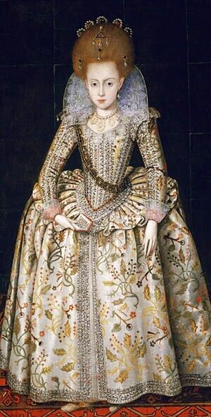 Oil painting Princess-Elizabeth-Later-Queen-of-Bohemia-ca-1606-Robert-Peake-the-