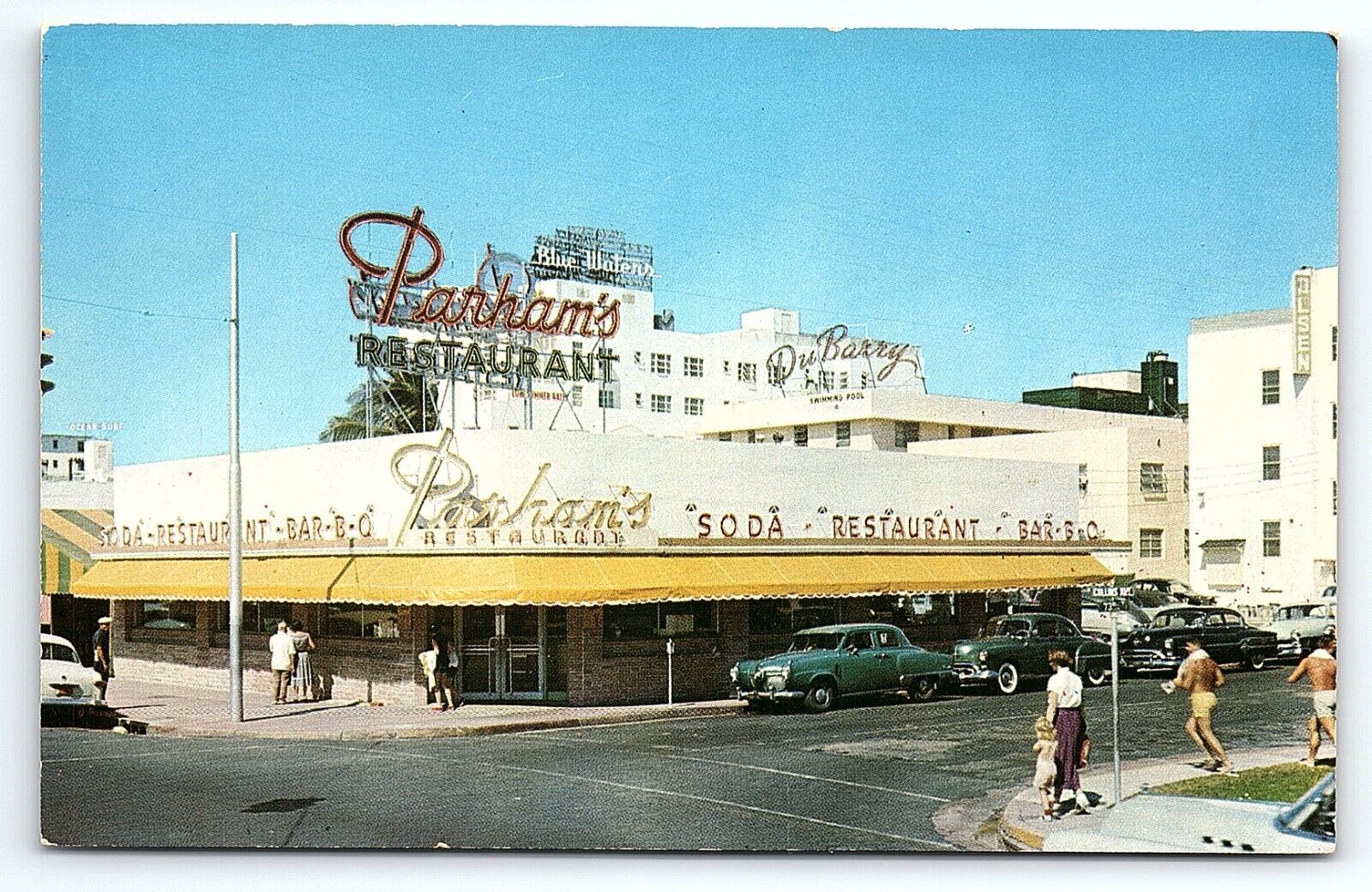 1950s MIAMI BEACH FLORIDA PARHAM\'S RESTAURANT 73rd & COLLINS AVE POSTCARD P2984