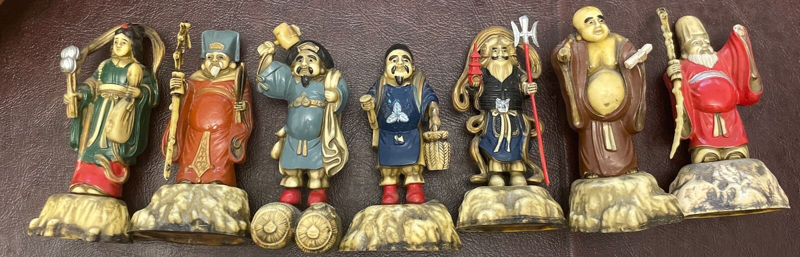 7 SEVEN LUCKY GODS OF HAPPINESS & GOOD FORTUNE MINI FIGURINES