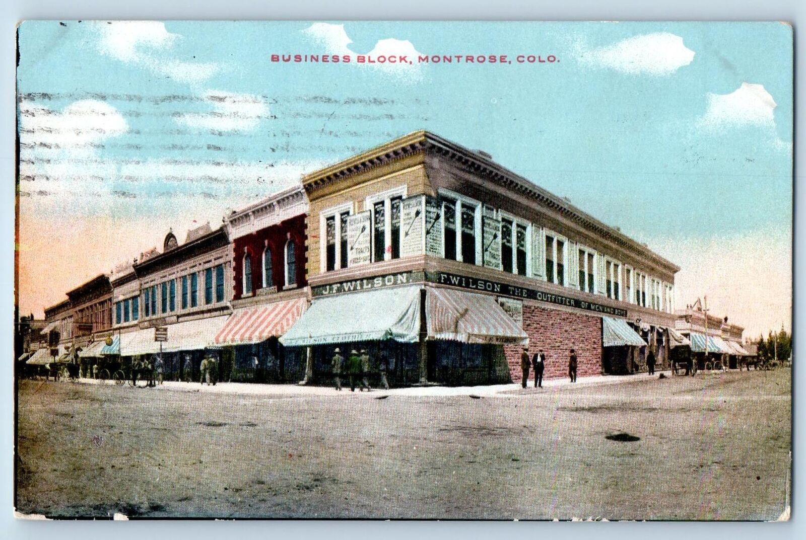 1909 Business Block Establishment People Dirt Road Montrose Colorado CO Postcard