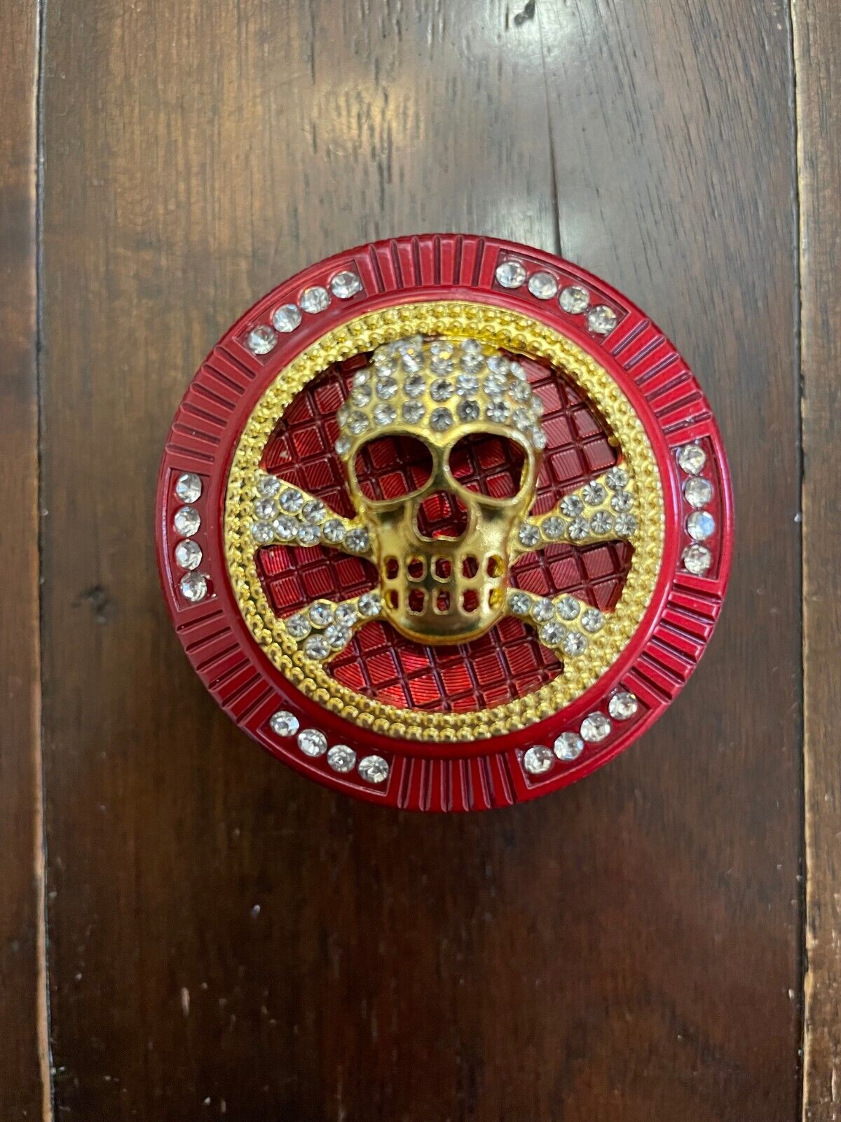 52MM Red Tobacco Herb Grinder -4 Piece- Jeweled Skull