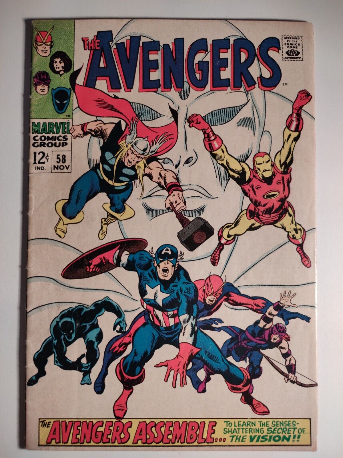Avengers #58, VG+/4.5, Marvel 1968, 2nd App Vision, Origin Story Of Bison/Ultron