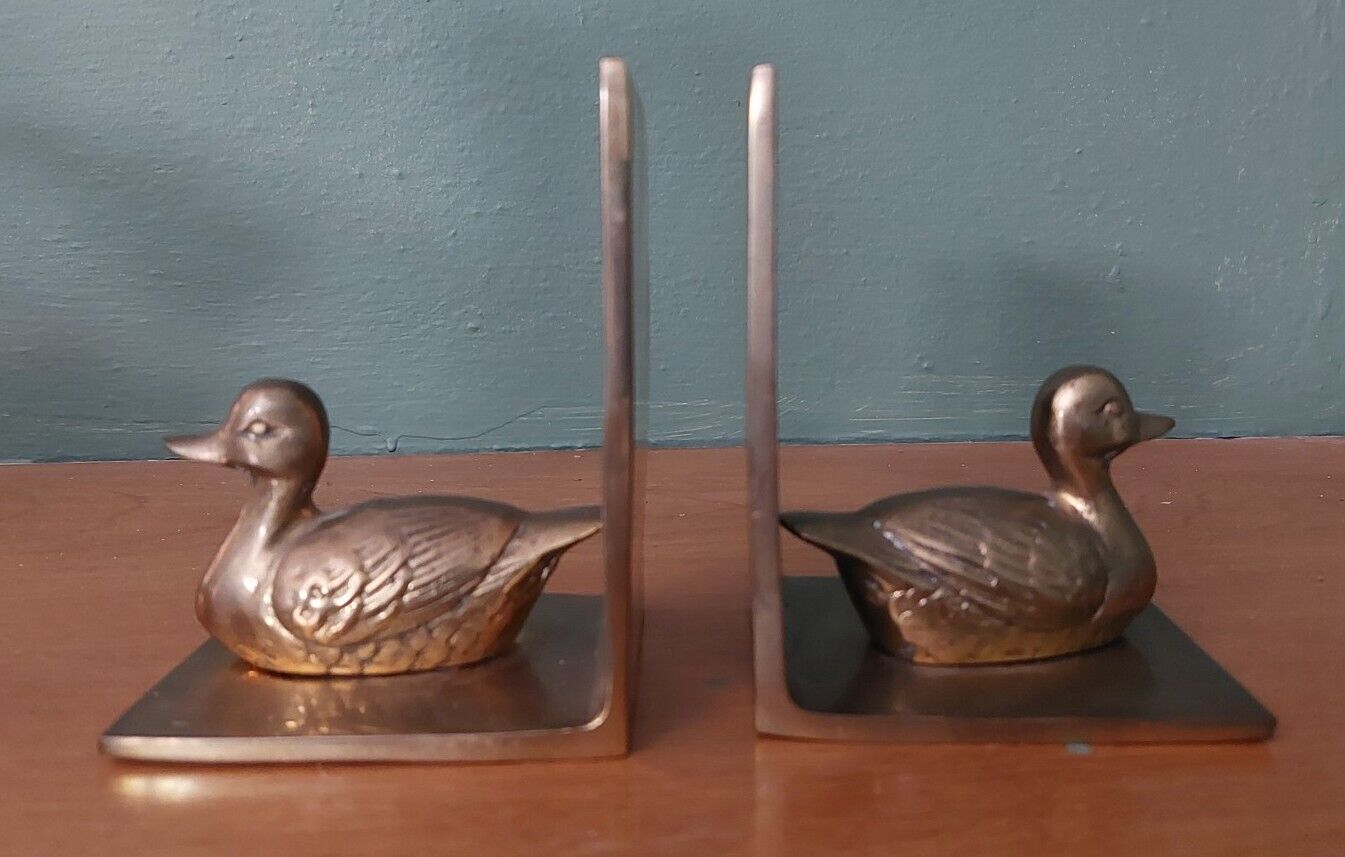 Vintage Solid Brass Duck Bookends 1980\'s Custom Decor Inc