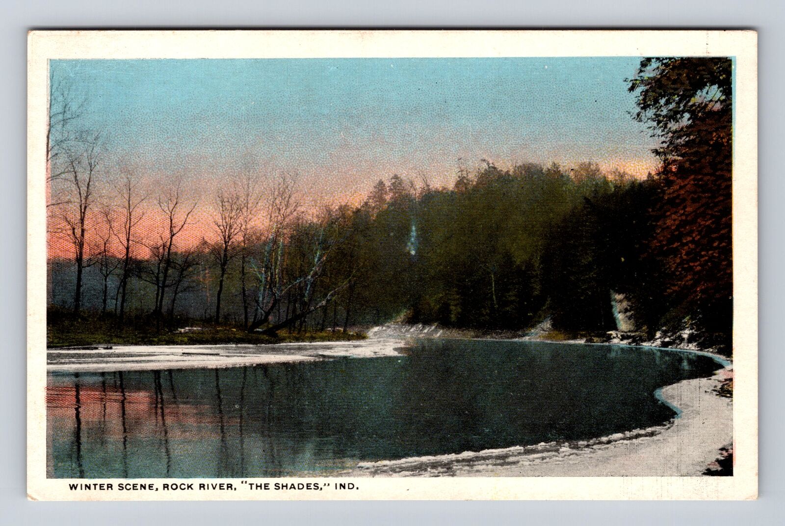 IN-Indiana, Winter Scene, Rock River, Antique, Vintage Souvenir Postcard