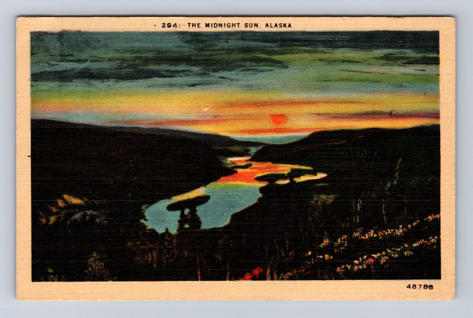 AK-Alaska, the Midnight Sun in Alaska, Antique Vintage Souvenir Postcard