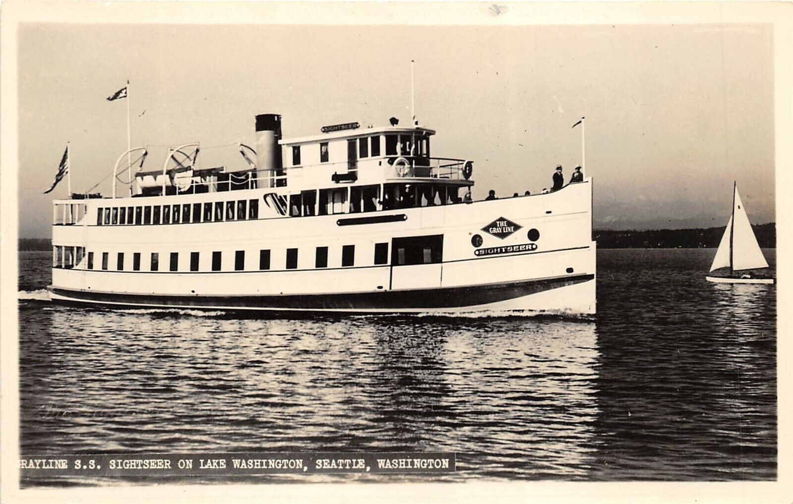 Seattle Washington c1951 RPPC Real Photo Postcard Grayline SS Sightseer on Lake