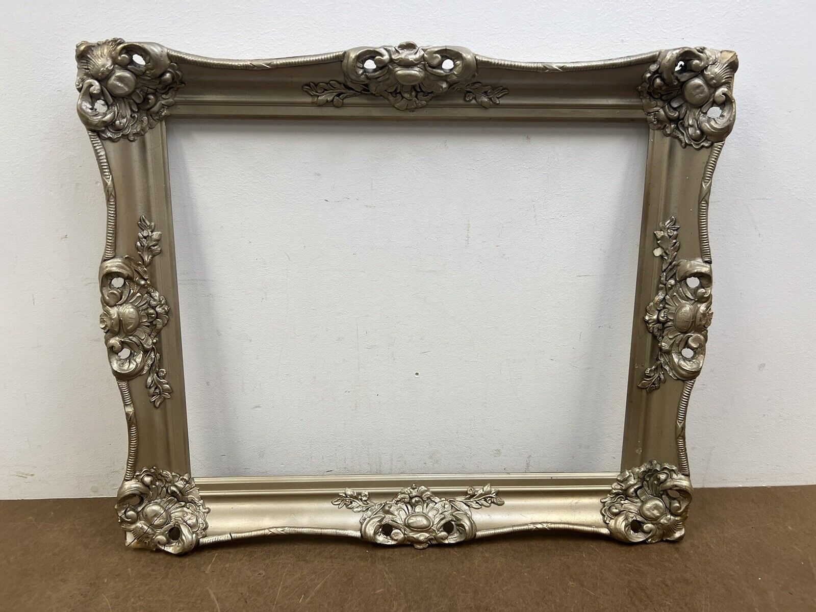Antique Picture Frame silver wood vintage ornate gesso wall art FITS 16 x 20
