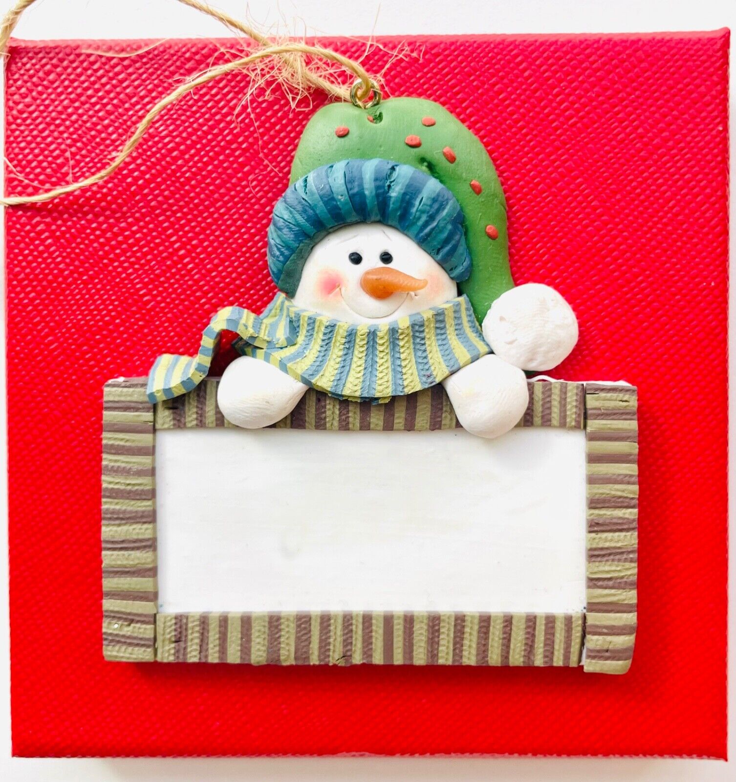 Snowman Christmas Tree Ornament Resin Stocking Hat & Scarf Farmhouse 
