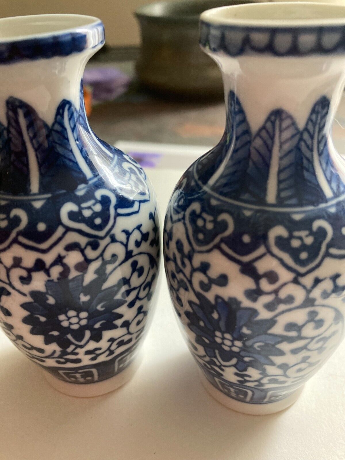 Oriental Vases / Pair/ Blue and White/ Vintage/ Excellent