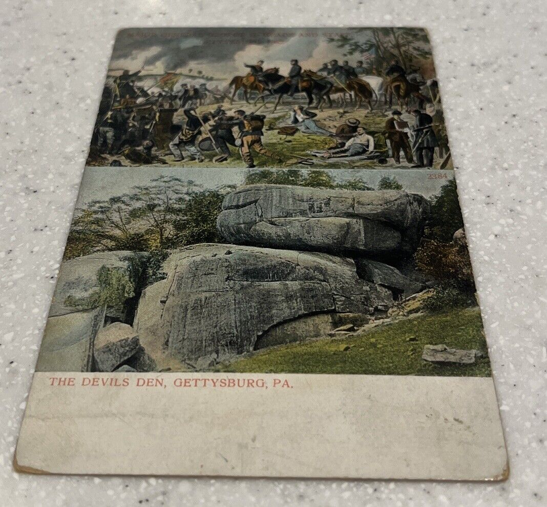 1908 Gettysburg PA Postcard 1863 Meade & Staff Devil\'s Den 2 View UP Civil War