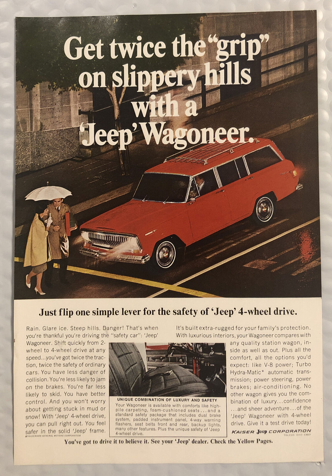 Vintage 1967 Jeep Wagoneer Original Print Ad Full Page - Flip One Simple Lever