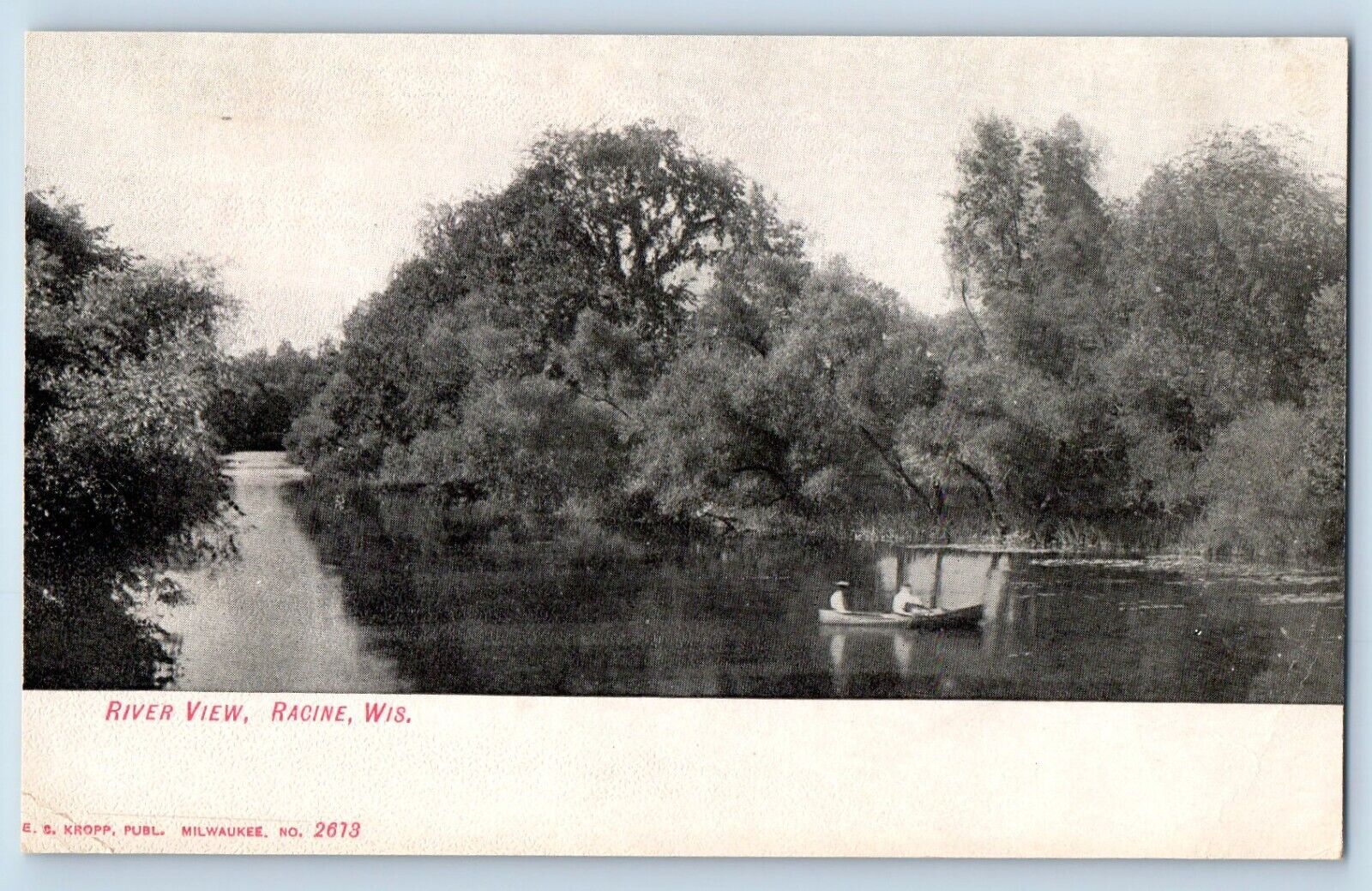 Racine Wisconsin WI Postcard River View Exterior Boat Canoe 1912 Vintage Antique