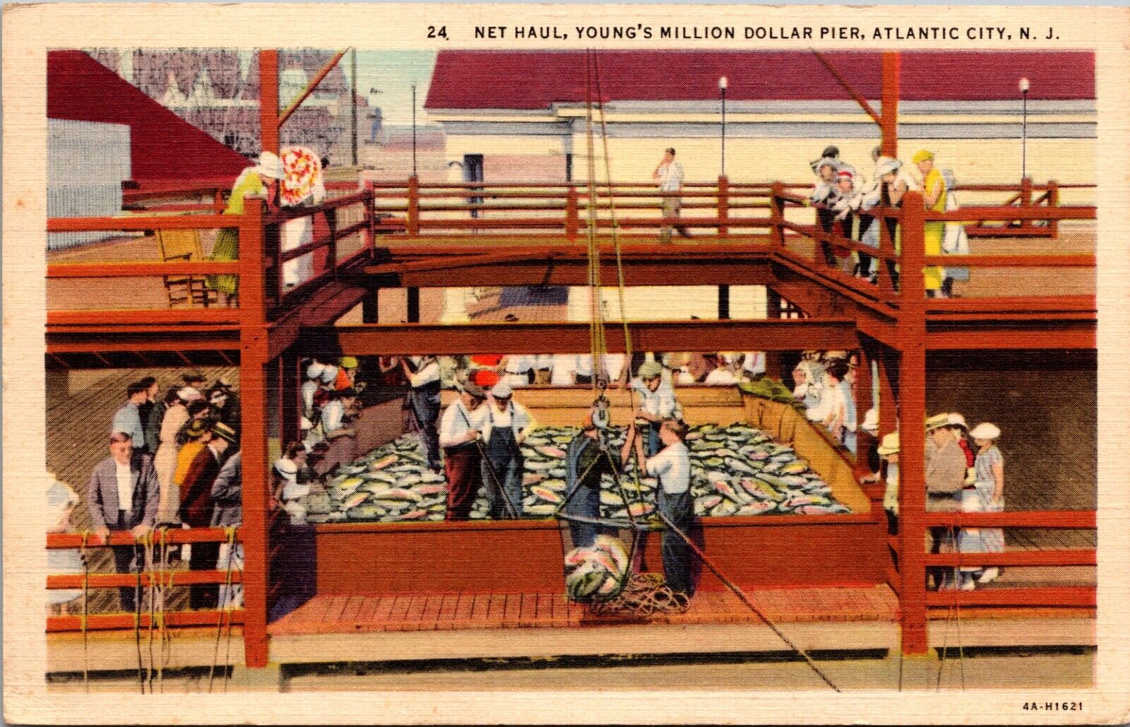 Postcard NJ Atlantic City Net Haul Youngs Million Dollar Pier 