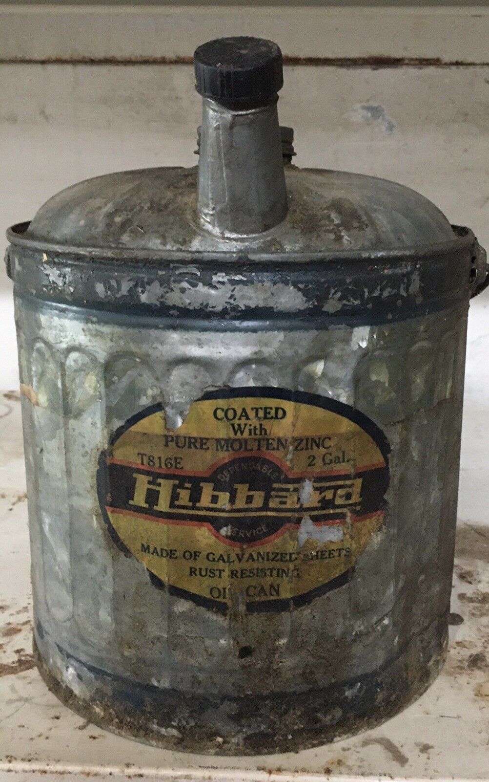 Rare Vintage Antique Hibbard 2 Gallon Zinc Oil Can Fuel Can Collector