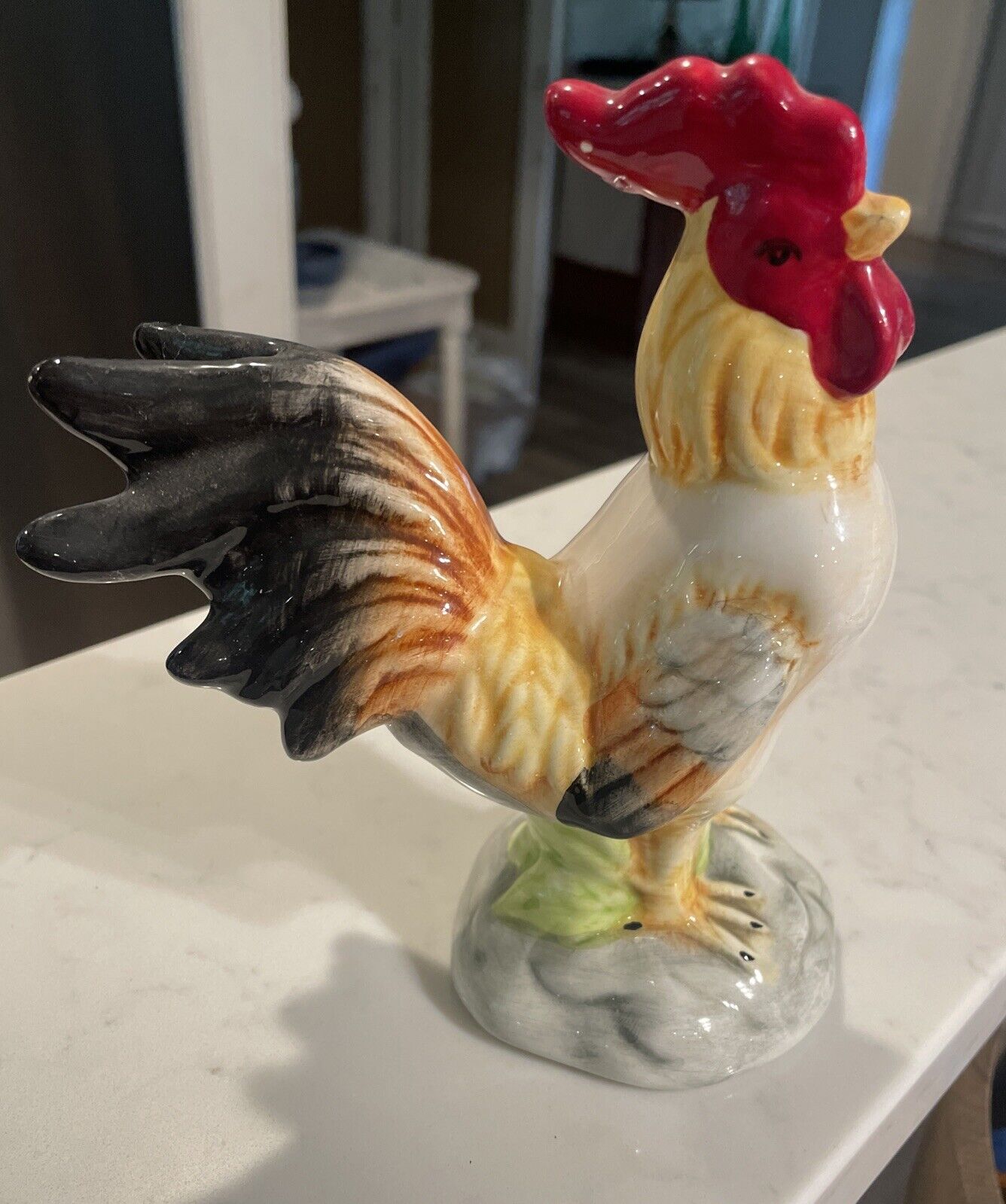 Beautiful Vintage 60’s Ceramic Rooster 7” X 5” Made In Thailand