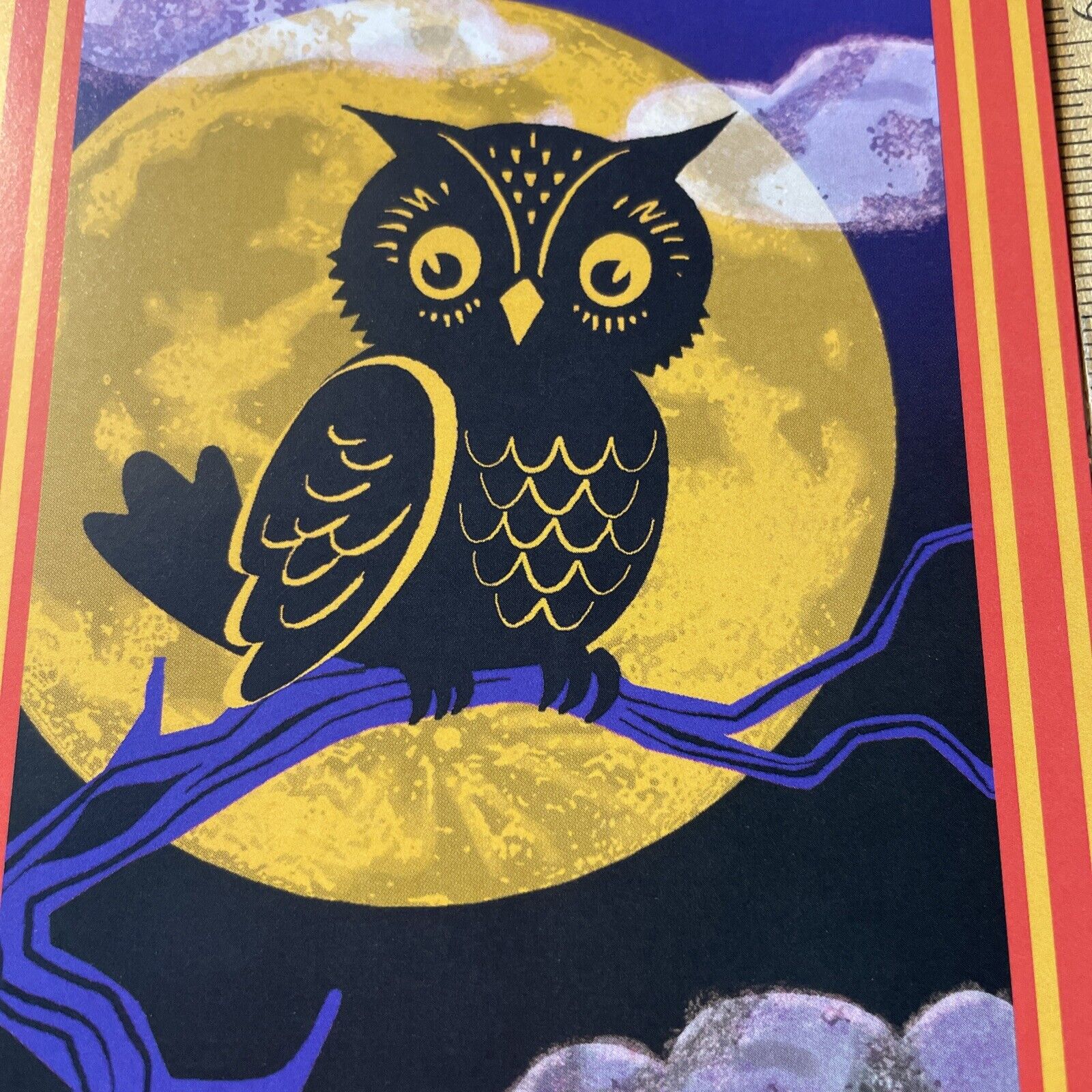 Vtg UNUSED Halloween Card Owl  Moon W/Env