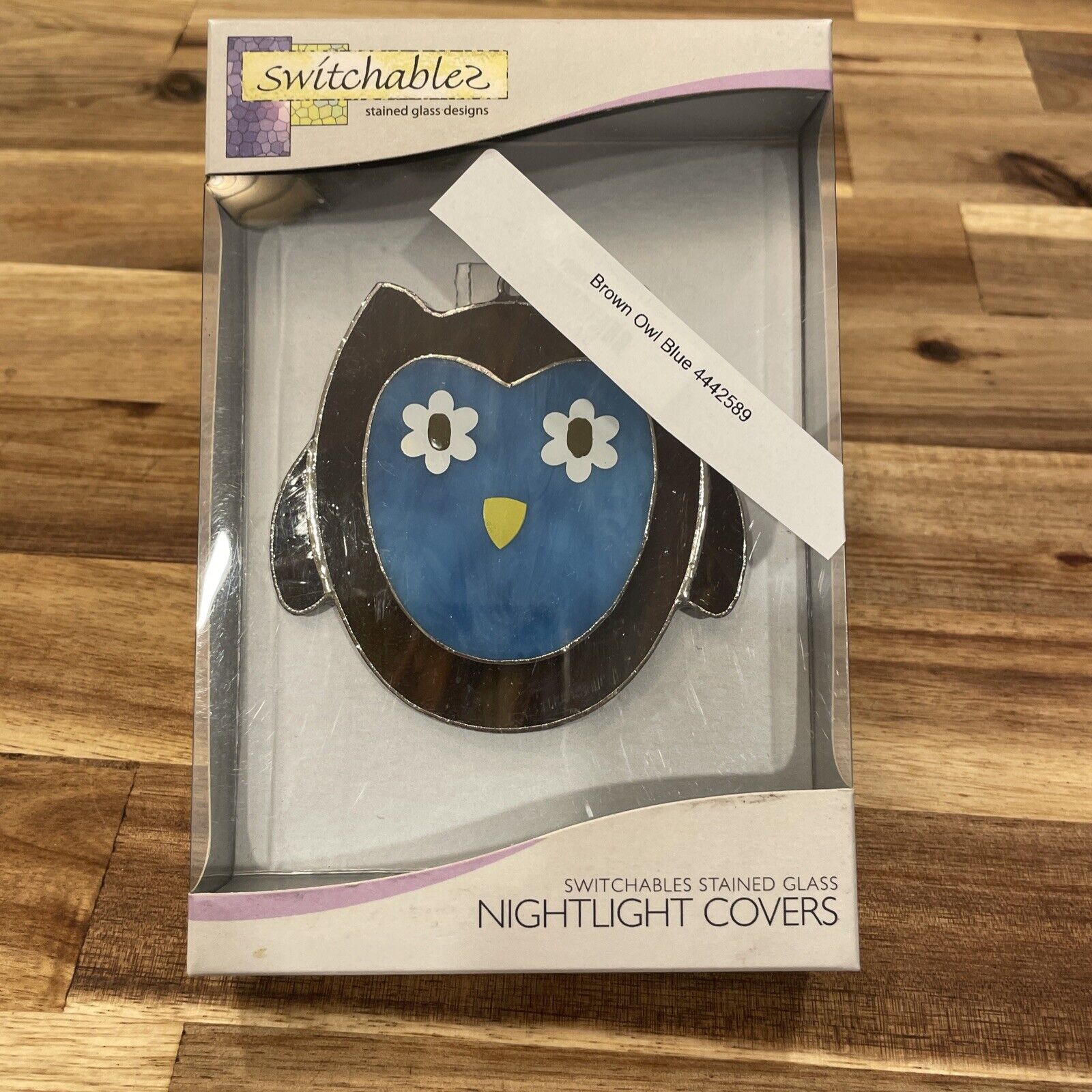 Switchable stained glass Brown, And Blue Owl nightlight cover