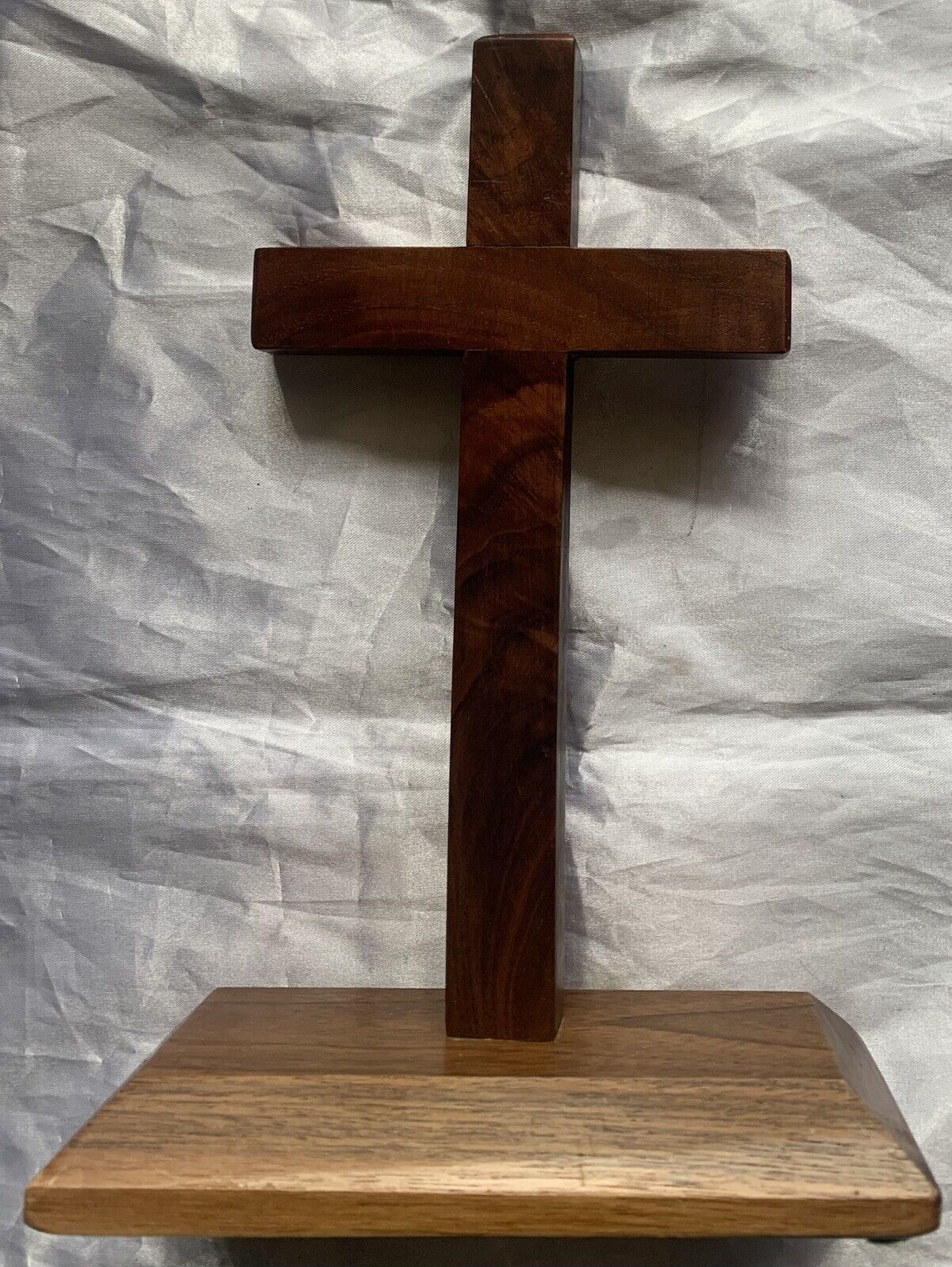 Vintage Wooden Cross On Stand 9 1/4” Tall Hand-Made signed By Maker