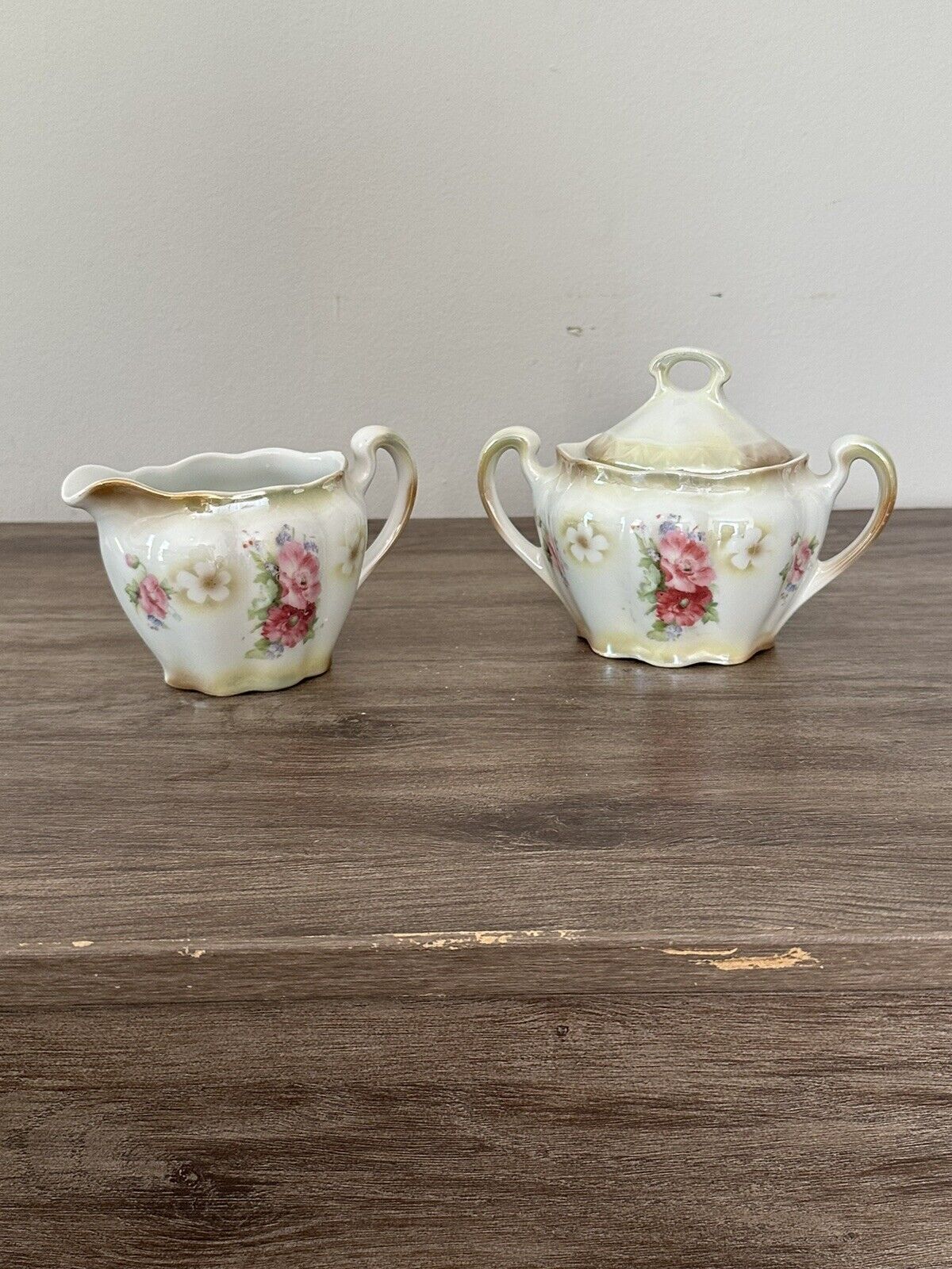 Vintage Set of 2 Ceramic Floral Creamer and Sugar bowl Made in Germany 3.5”T