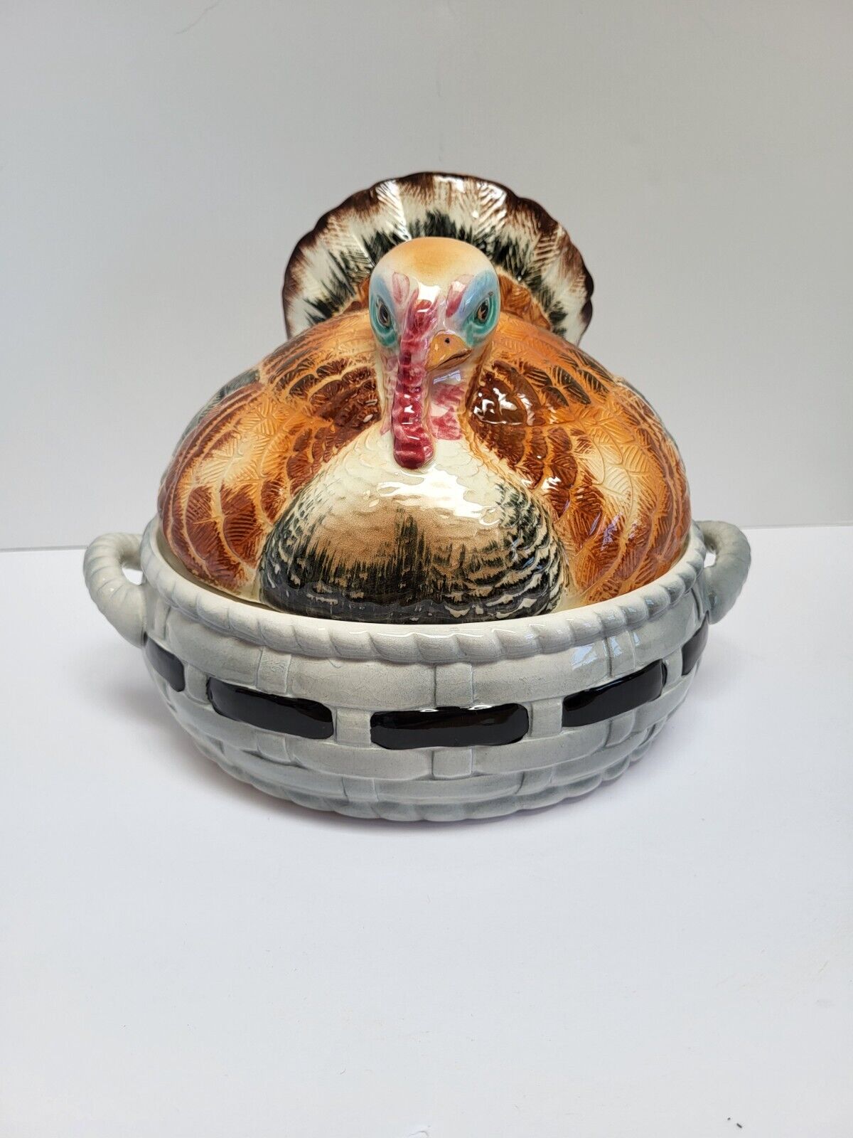 Vintage Thanksgiving Turkey Covered Serving Dish Bowl Retro Holiday Decor - Rare