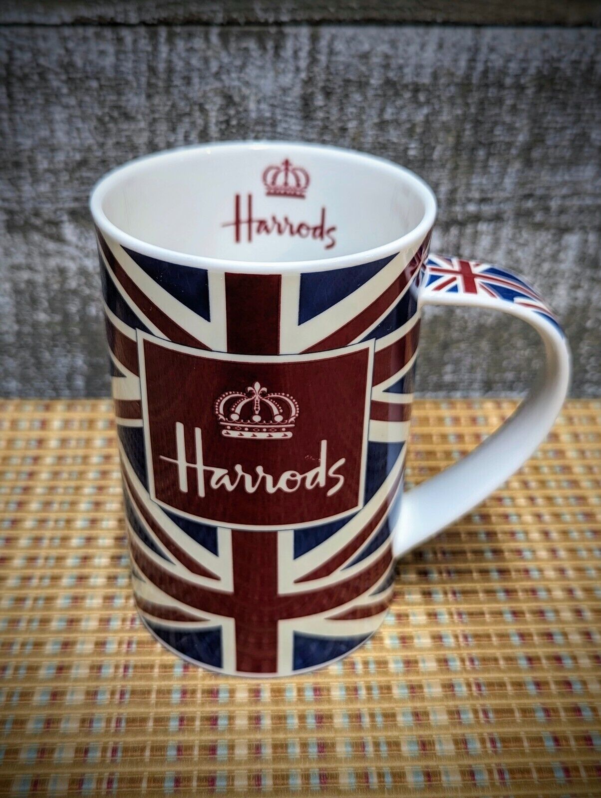 Harrods Crown Fine Bone China Coffee Tea Mug Cup EUC United Kingdom Union Jack