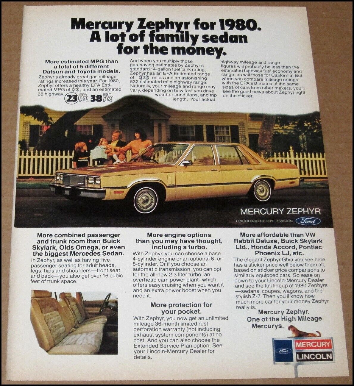 1980 Mercury Zephyr Print Ad 1979 Automobile Car Advertisement Lincoln Ford