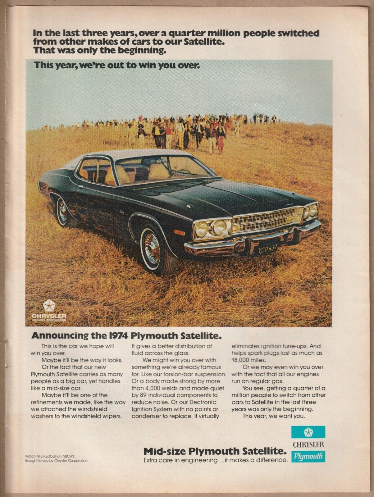 1973 Plymouth Satellite Car Vintage Print Ad 1/4 Million Switched Cars Chrysler